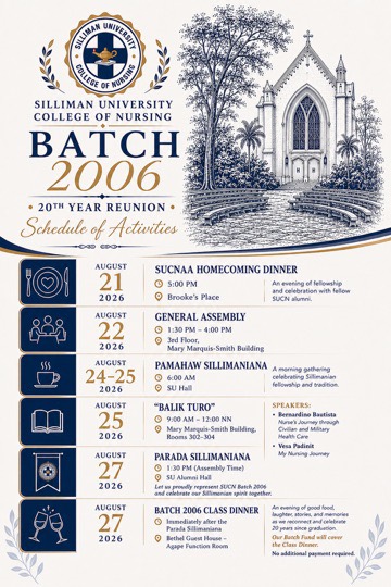 SUCN Batch 2006 twentieth year reunion schedule poster